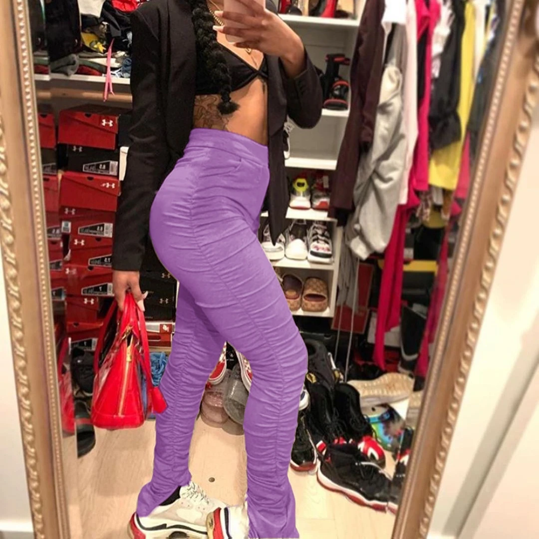 Одноцветные эластичные спортивные штаны для женщин расклешенные женские бега