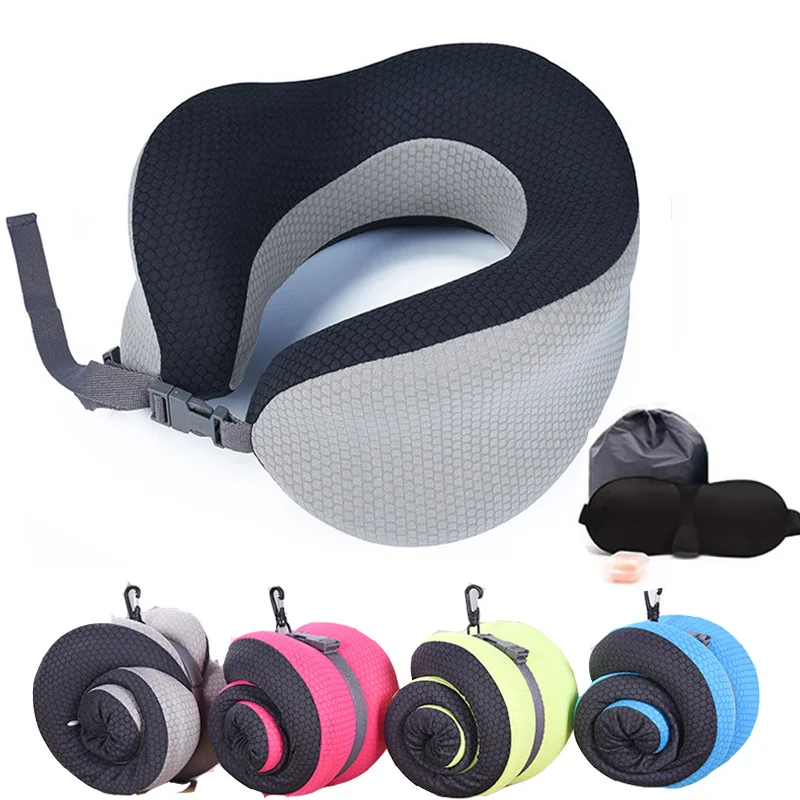 U-образная подушка для шеи из пены с эффектом памяти мягкая дорожная самолета