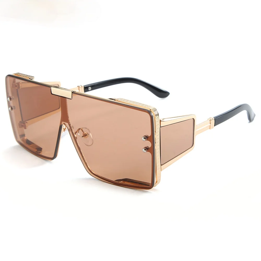 

Цельные Защитные солнцезащитные очки для мужчин и женщин в стиле ретро с плоским верхом и металлической оправой мужские большие квадратные...