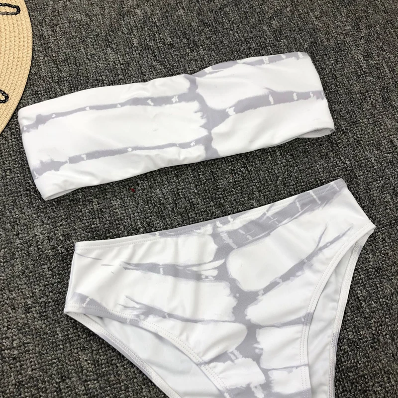 

Two Piece Swimwear Irregular Printed Strapless High Waist Beachwear Pad Sexy Female Bandeau Bikini 2020 Swimming Suit Biquinis