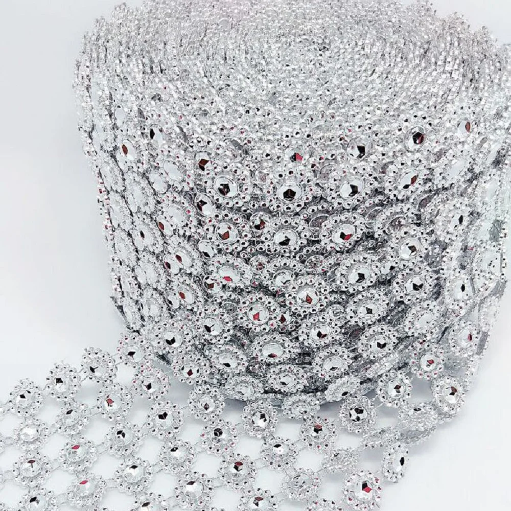 

10Yard 6row Sunflower Rhinestone Bendable Diamond Mesh Wrap Roll Sparkle Crystal Ribbon For Wedding Craft Gift Party Bow Decorat