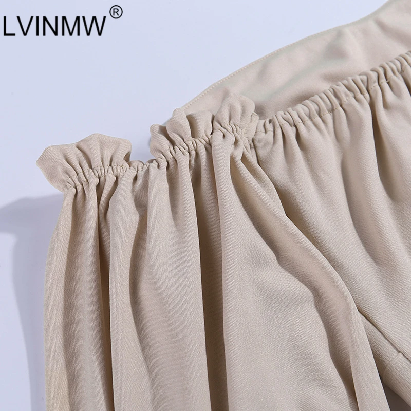 LVINMW Элегантное платье без бретелек с пышными рукавами на шнуровке бантом 2019