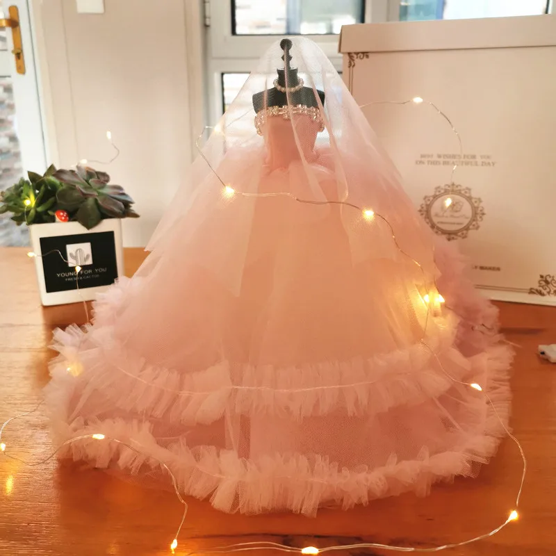 

Valentines Day Gift for Girlfriend Wedding Birthday New Year Present Pink Mini Wedding Dress for Doll