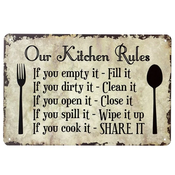 

Our Kitchen Rules 20X30 CM Shabby Plaque Metal Sign Vintage Sign Decor Wall Sign HOUSE RULES SIGN