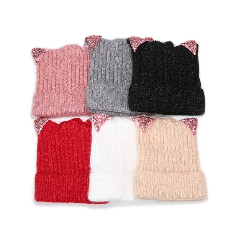 Новая зимняя хлопковая вязаная шапка с милыми родители и сыновья милые кошачьи