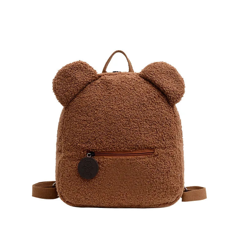 

Portable Children Travel Shopping Backpacks Casual Autumn Winter Lamb Fleece Bagpack Cute Bear Shaped Shoulder Backpack