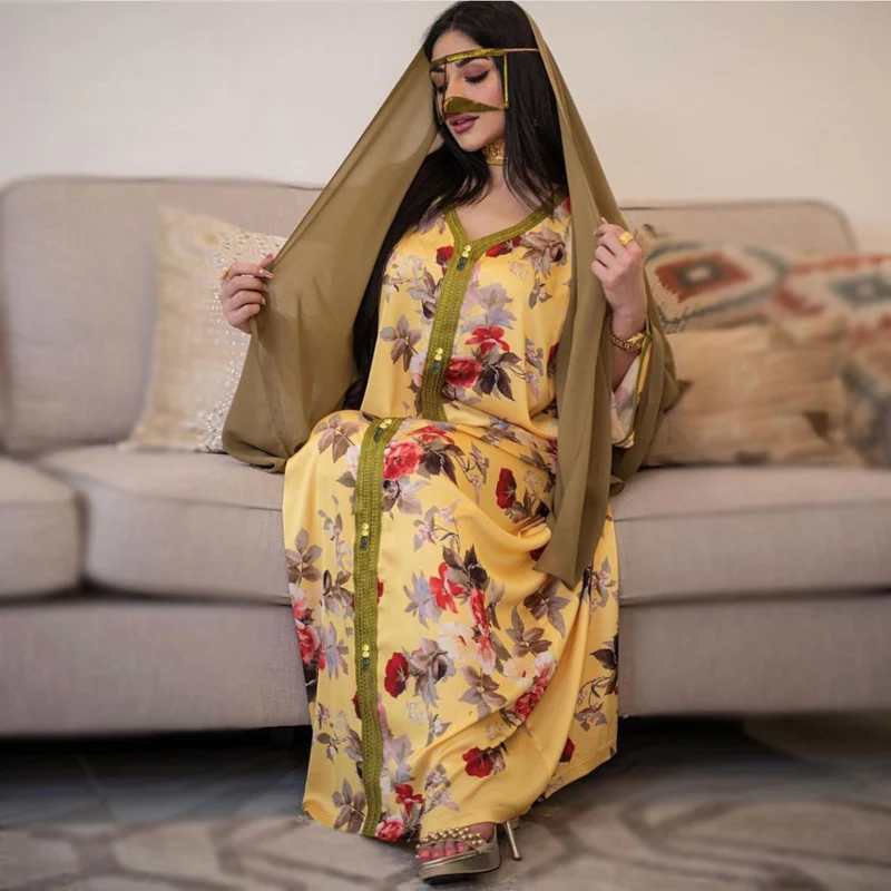 

2021 New Abaya Dubai Turkey Arabic Muslim Fashion Glower Dress Islam Clothing Long Dresses Abayas For Women