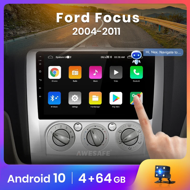 

Автомагнитола AWESAFE PX9 для Ford Focus 2 Mk2 2010, мультимедийный видеоплеер с GPS-навигацией, 2 din, DVD, Android 10