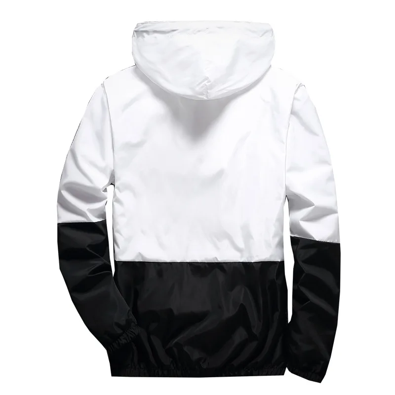 

New Spring Autumn Bomber Hooded Jacket Men Casual Slim Patchwork Windbreaker Jacket Male Outwear Zipper Thin Coat Brand Clothing