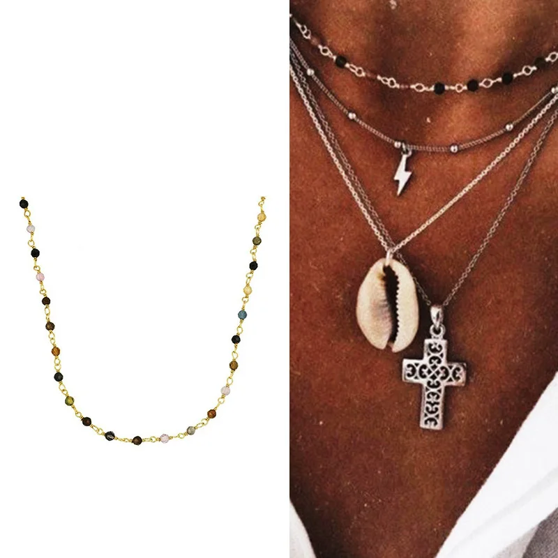 

Rainbow Couples Vintage Neck Choker Men Women Boho Fashion Necklaces Color Rosary Beads Punk Necklaces Teens Jewelry Accessories