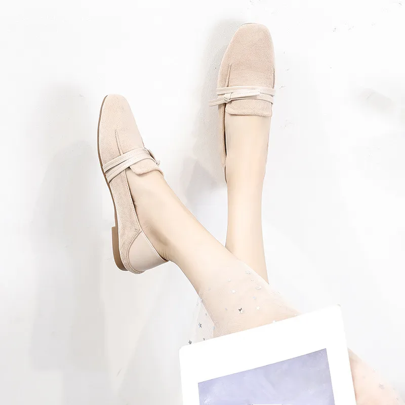 Туфли женские на плоской подошве повседневные флокированные простые