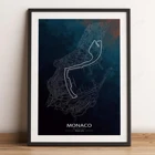 Принт гоночной дорожки Монако, Формула 1, плакат на холсте, искусство, настенное искусство, цепь, трек, настенное искусство Формулы 1, Grand Prix, Монако, Монако