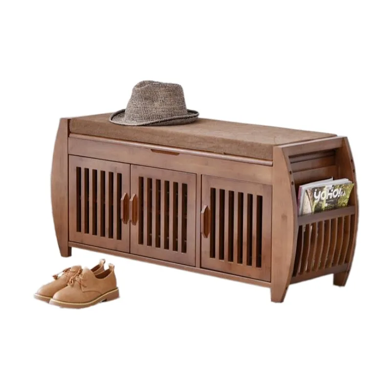 

Современная бамбуковая полка для обуви, шкаф для хранения Органайзер подъезда, бытовая полка с подушкой для сиденья, бамбуковая мебель для ...