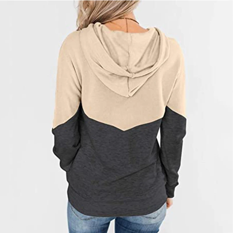 

2020 Autumn Sweatshirt Women Fashion Street Contrast Color Patchwork Hoodie Casual Loose Long Sleeve Pullover Ladies Hooded Tops