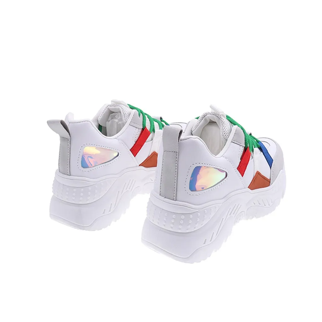 

Women's Casual Shoes Colorblock Thick-bottomed Lacing Mesh Breathable Mid Heel Female Authentic Popular Womens Shoes