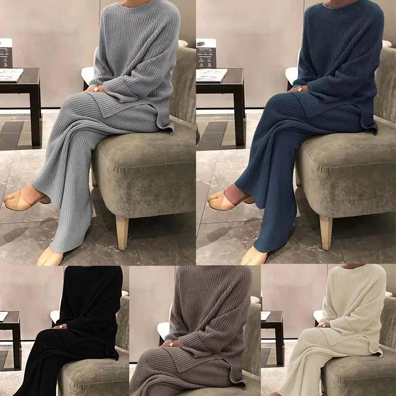 

Ladies V-neck Cashmere Sweater Temperament Women Autumn/Winter Two-Piece Knitted Sweater Skirt Suit Pullover Knitted Pants