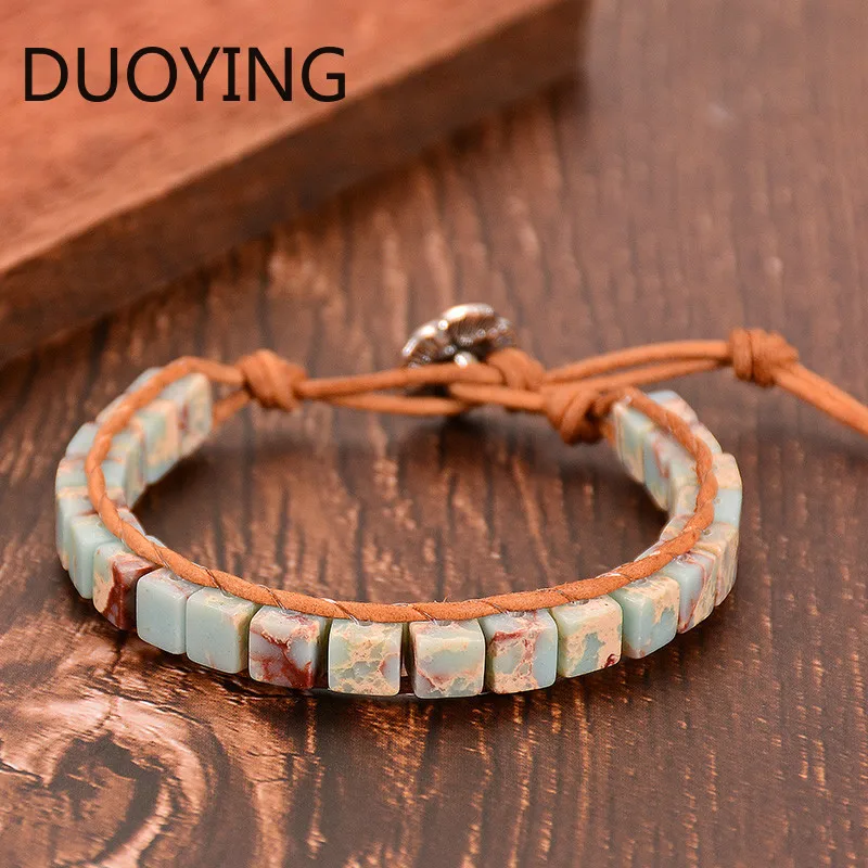 Браслет из натуральных камней ручной работы однослойный кожаный браслет бусин