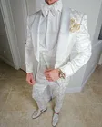 Жаккардовый смокинг с лацканами цвета слоновой кости, облегающий костюм для выпускного вечера, комплект из 3 предметов, шаль для жениха