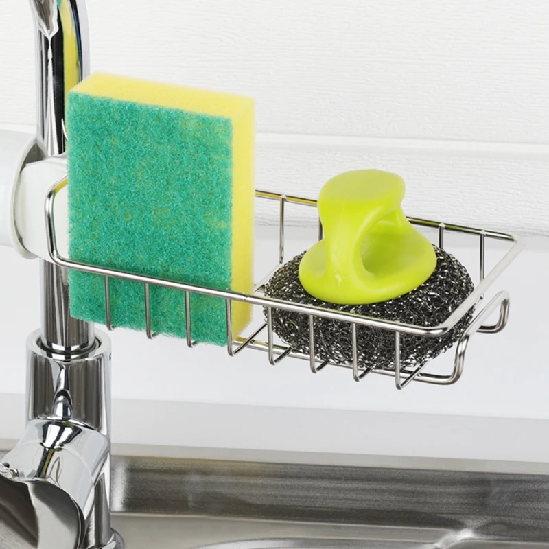 Top-2Pcs Kitchen Faucet Sponge Holder Stainless Steel Storage Rack Hanging Sink Caddy Organizer for Scrubbers Soap Bathroom D |