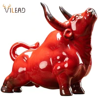 vilead ceramic bull symbol of the new year decorations 2021 creative lucky feng shui cattle figurines home office desktop decor