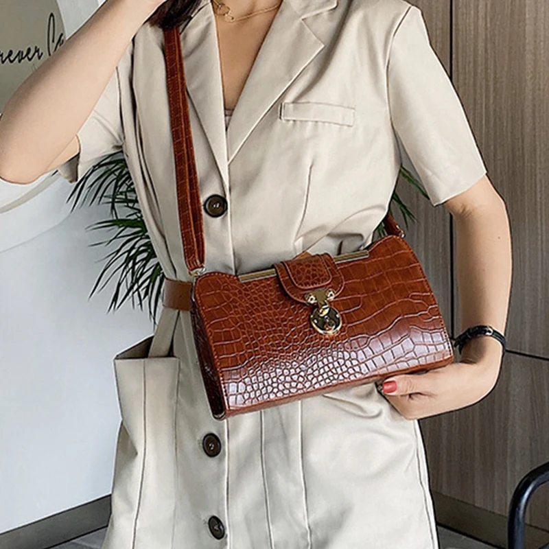 Роскошные Сумки Винтаж замок с узором крокодиловая кожа Сумка через плечо