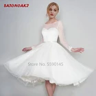 Женское свадебное платье до колен, белое платье принцессы с длинными рукавами и прозрачным вырезом, Дешевое платье невесты, французское платье