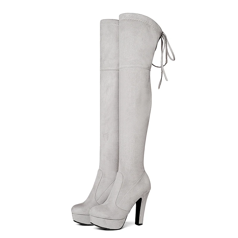 

Lucyever Super High Heels Winter Boots Women Chunky Platform Back Lace Up Sexy Over The Knee Boots Shoes Woman Plus Size 34-43