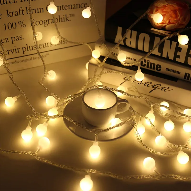 

5M10M Fairy Garland LED Ball String Lights Waterproof Outdoor Lamp Christmas Tree Wedding Lights Home Decoration Battery Powered