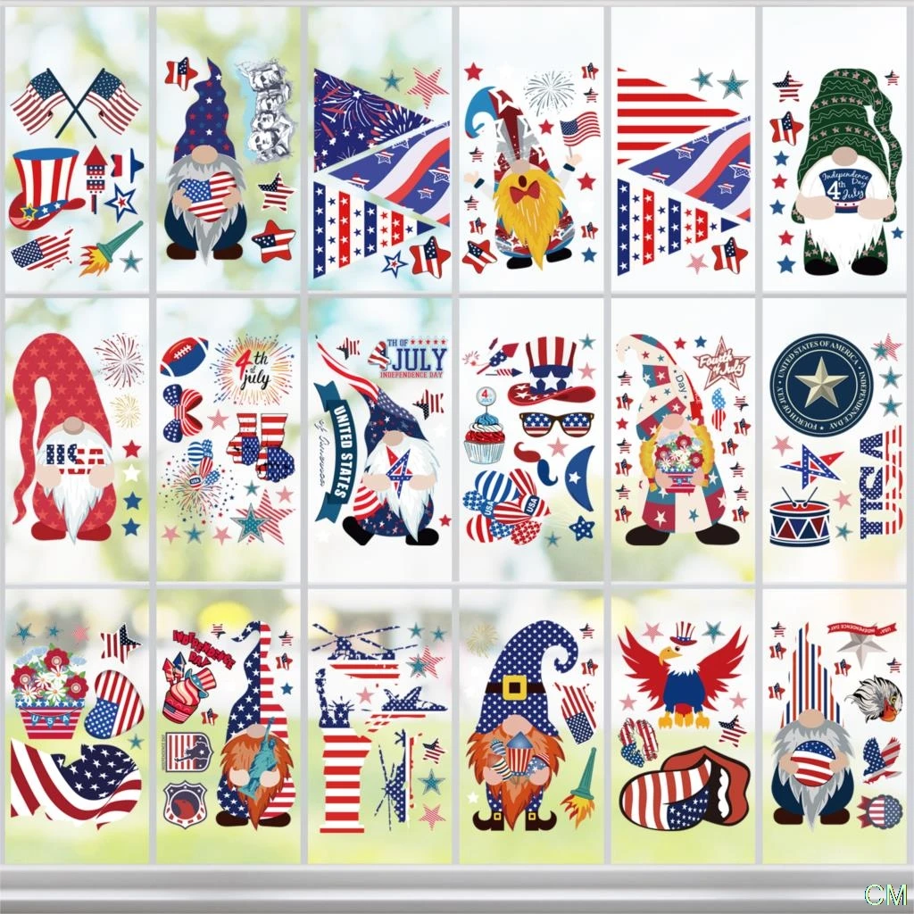 

Fourth of July Gnome Window Clings Decorations Independence Day Window Sticker