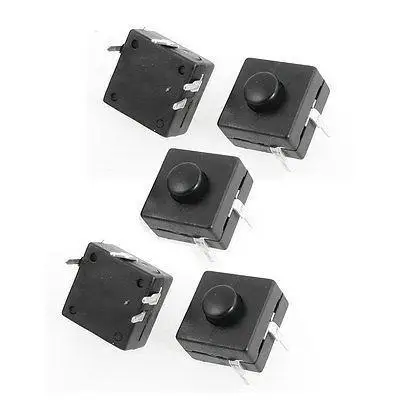 5 Pcs Vertical 4 Pin Terminals Square Latching Torch Push Button Switch Black | Обустройство дома