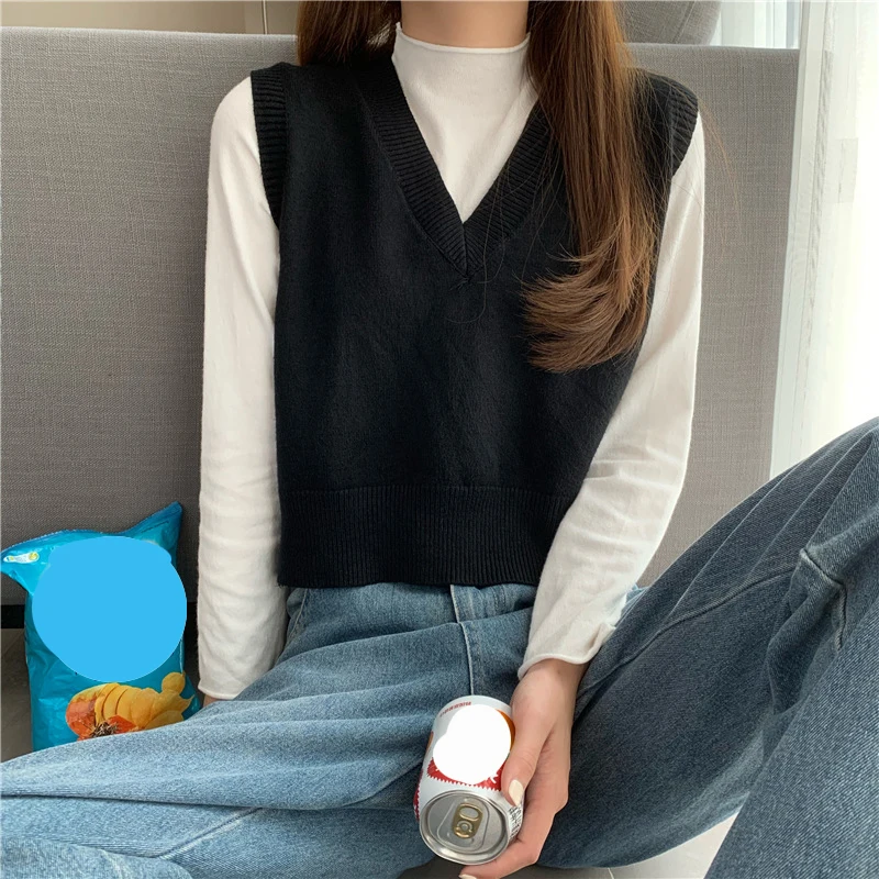 

Women Loose Knitted Tank Top V Neck Sleeveless Jumper Polyester Pullover Solid Color Comfort Sweater Autumn Spring Vest New