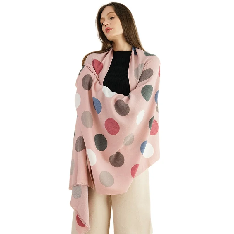 

Ladies Autumn/winter Shawl, Cotton Spinning Wool Warmth Polka Dot Striped Scarf Dual-use
