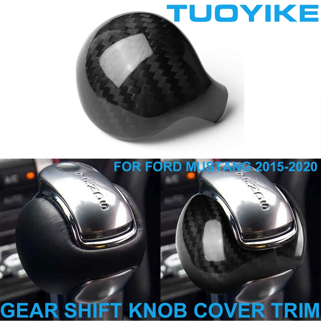 

LHD RHD Car Styling Real Carbon Fiber Gear Shift Knob Cover Trim Decorative Sticker For FORD Mustang 2015-2020 Inner Accessories