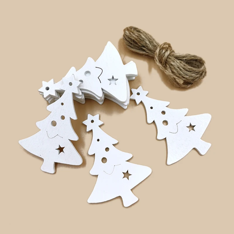 

10pcs DIY Wooden Christmas Ornaments Unfinished Predrilled Wood White Xmas Tree Slices Cutouts for DIY Crafts Christmas Decor
