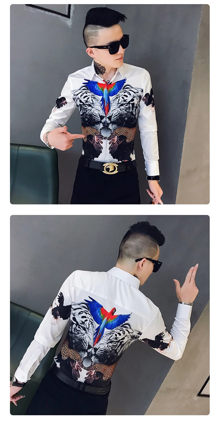 Дизайнерские мужские рубашки с 3D принтом, с длинным рукавом, Camisa Masculina, Повседневная приталенная Мужская рубашка для работы в ночном клубе, уличная рубашка