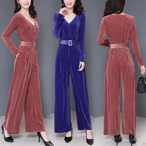 

Женский бархатный комбинезон в полоску, золотистый слитный комбинезон с поясом, комбинезоны, боди для женщин