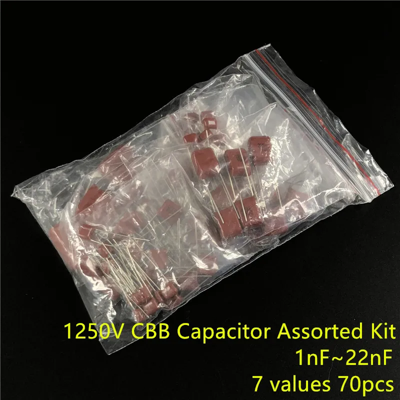 1250V 1nf~ 22nf CBB на металлической пленке конденсаторы кабельные наконечники в наборе для 7 значений 70 шт