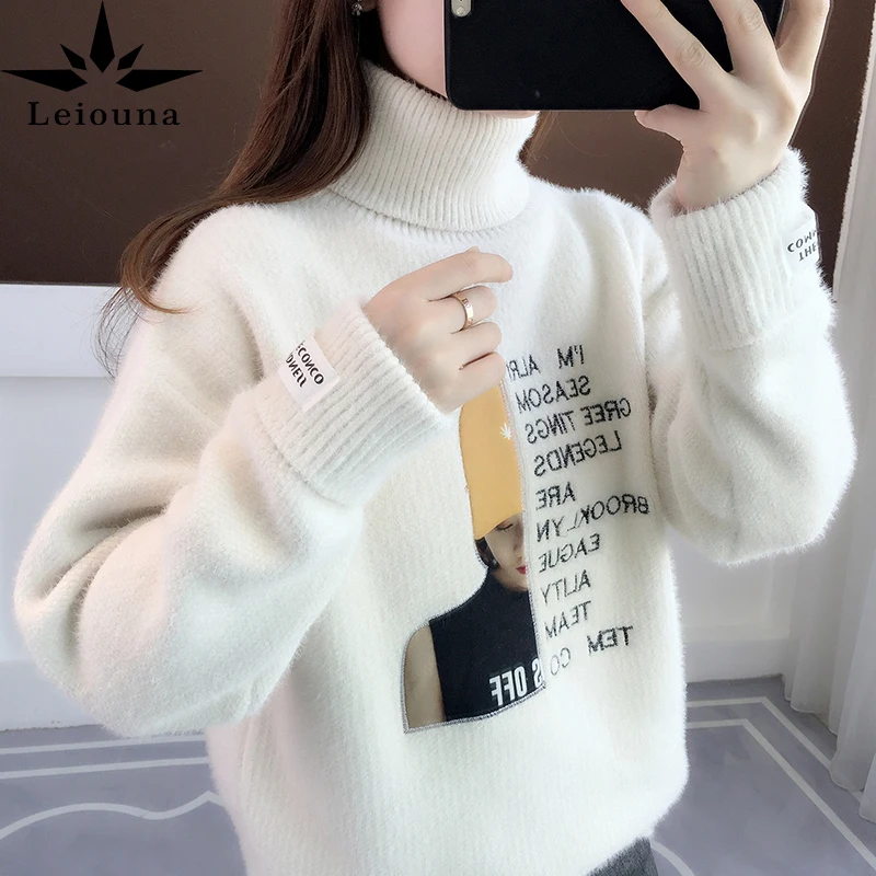 

Leiouna Loose Thick Casual Long Sleeve 2021 New Fashion Women's Pullovers Turtleneck Spring Autumn Sweater Women's Clothing
