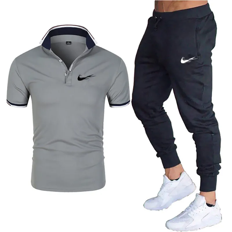 

2021 Luxury Brand Men's Spring And Summer New Printed Men's Polo Shirt Sports Suit T-shirt + Pants Casual Sports Men's Suit