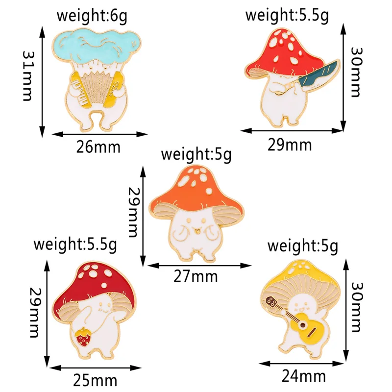 Cartoon Cute Mushroom Enamel Pin Custom Funny Guitar Accordion Brooches Bag Lapel Badge Plant Jewelry Gift for Kids Friends | Украшения и