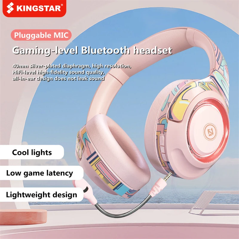 

KINGSTAR A2 Gaming Headset Low Latency Graffiti RGB Wireless Bluetooth Headphones With Mic Music Gamer Earphone Supports TF Card