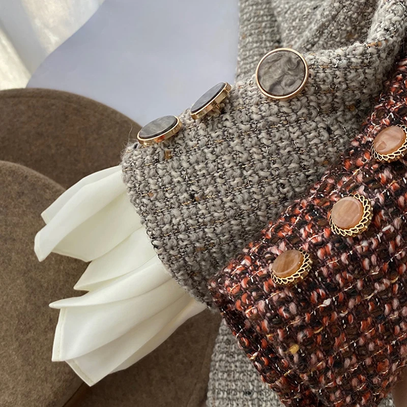 

CHICEVER Casual Vintage Coat For Women Lapel Long Sleeve Removable Cuff Elegant Loose Large Size Coats Female Fashion New Autumn