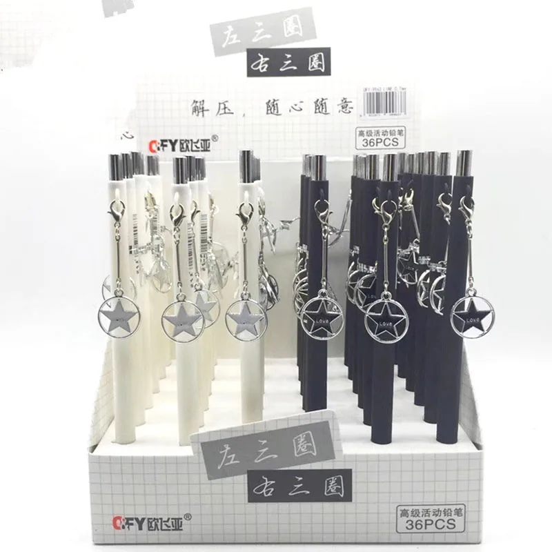 

36 pcs/lot Lovely White Black Star Pendant Mechanical Pencil Cute Student Automatic Pen For Kid School Office Supply