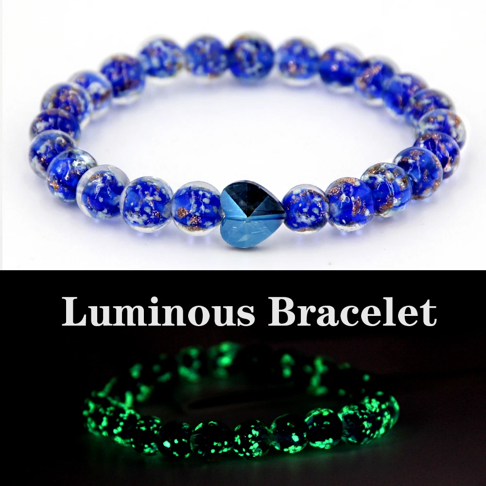 Синий светящийся браслет женский эластичный для женщин светящиеся бусины в