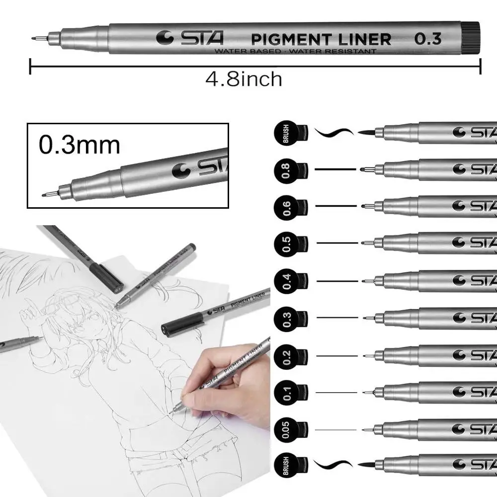 9 шт. черная микро ручка Fineliner чернильная техническая мультилайнер каллиграфия