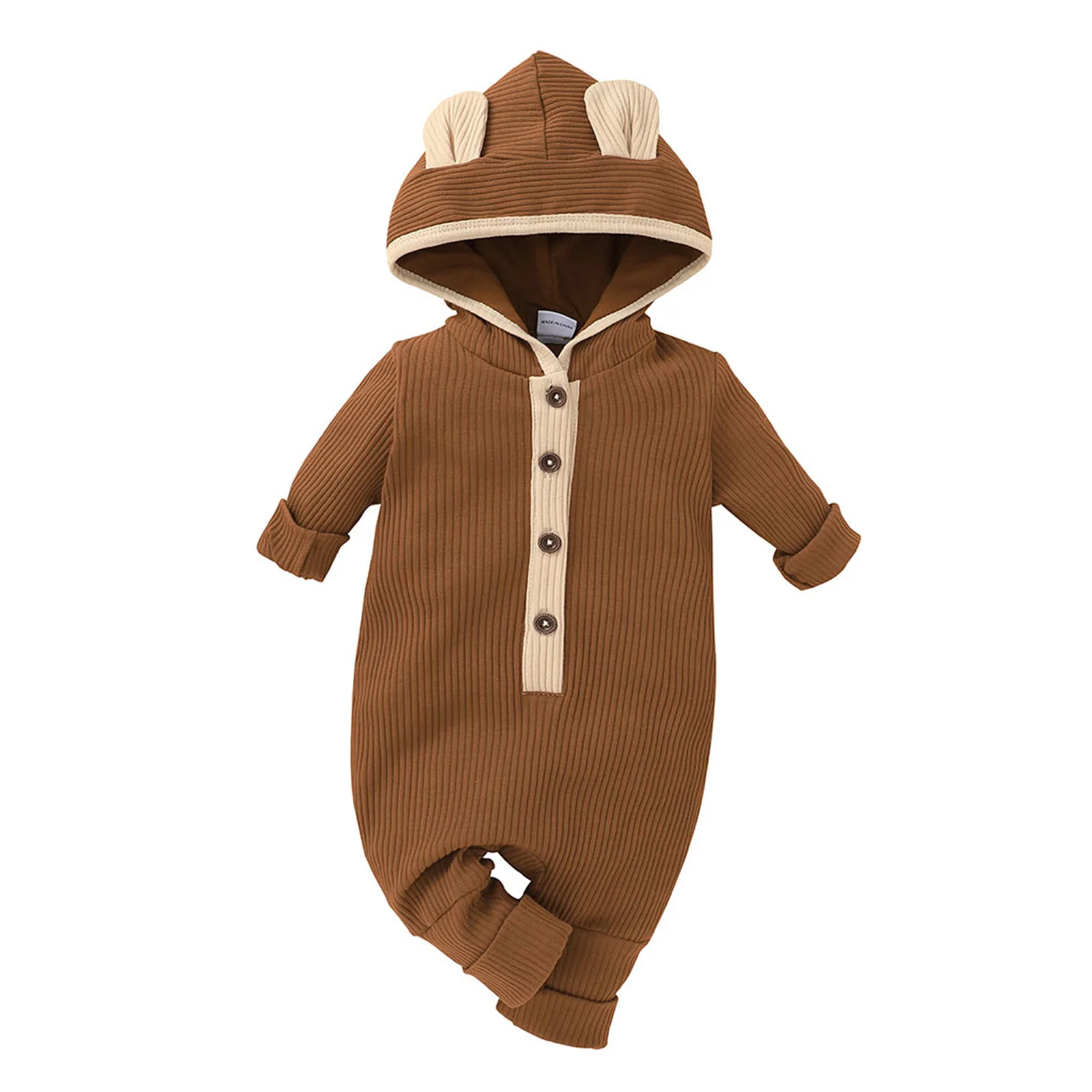 

Трикотажные комбинезоны для мальчиков и девочек, хлопковая детская одежда с капюшоном для новорожденных от 0 до 12 месяцев, Осенняя детская п...