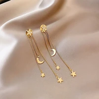 2021 new korean exquisite crystal star moon long tassel dangle earrings for women trendy temperament moon earrings jewelry
