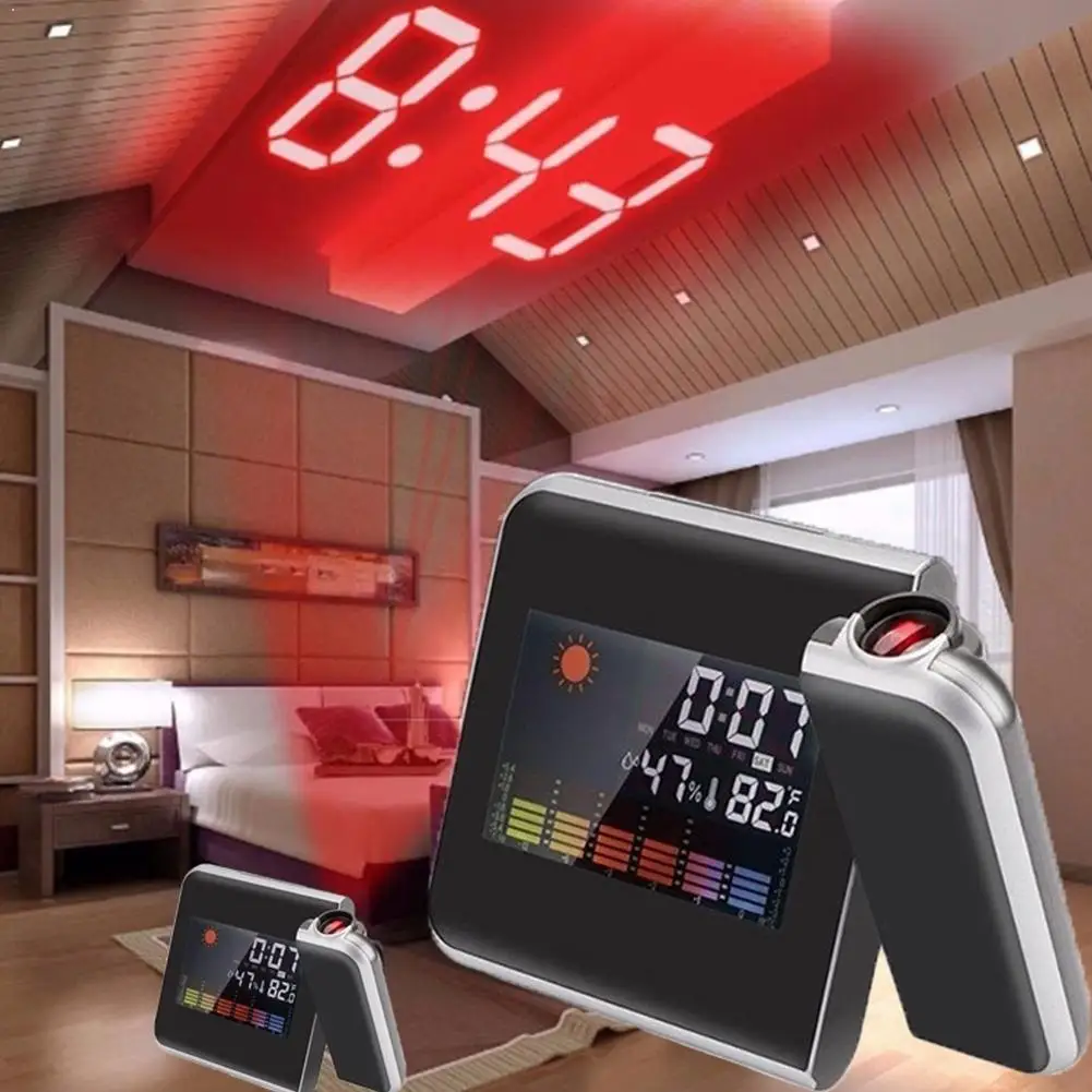 

Digital Led Backlight Display Projection Alarm Clock Support Temperature Snooze Weather Calendar Thermometer Humidity