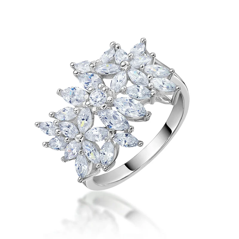 Классическое женское кольцо с цветком из серебра 925 пробы для свадьбы помолвки