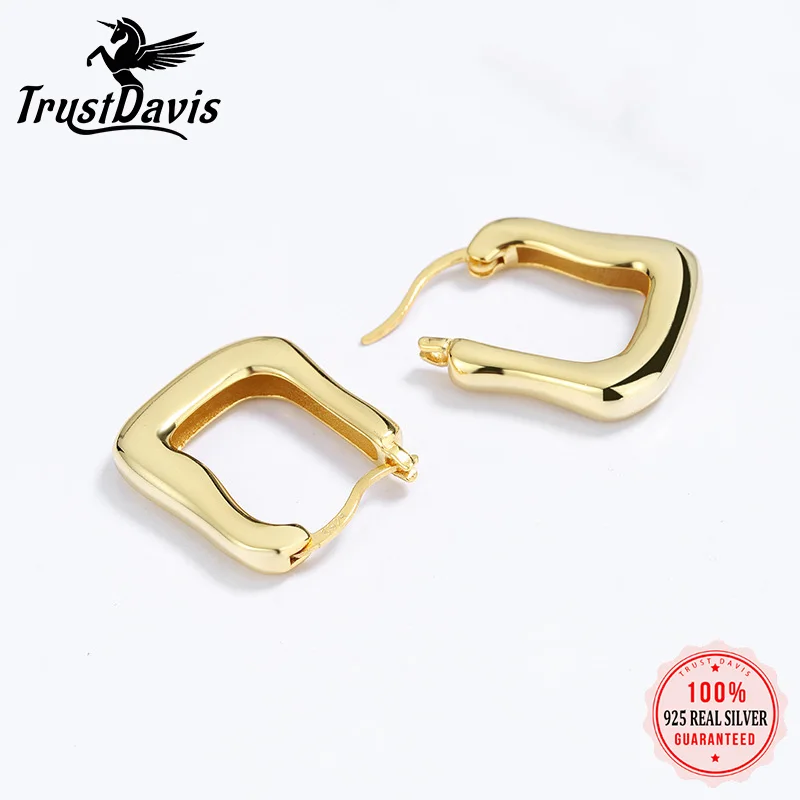 

TrustDavis Настоящее серебро 925 пробы модные милые INS квадратные очаровательные серьги-кольца для женщин на свадьбу День рождения ювелирные изде...